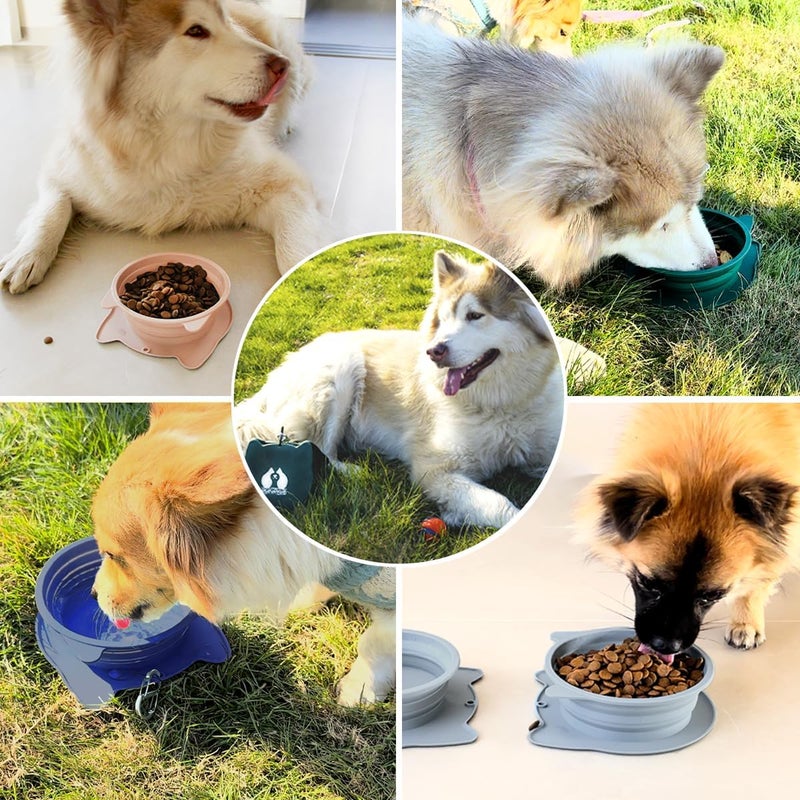 RUNROLE 2-in-1 Collapsible Silicone Dog Travel Bowls, Slot Together and Use Separately, Portable Pet Food Water Bowls, Foldable Cat Feeding Watering Dishes, 20OZ+27OZ(Cool Grey) - Image 5